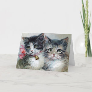 Cartão De Agradecimento Arte de Gatinhos Vintage 2, Seu Texto
