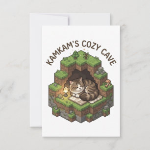 Cartão De Agradecimento Arte de Gato Voxel Adormecido da Caverna Aconchega