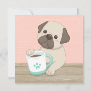 Cartão De Agradecimento Arte de Ilustração de Cachorro e Caneca