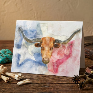 Cartão De Agradecimento Arte de Impressão em Aquarela de Vaca Texas Longho