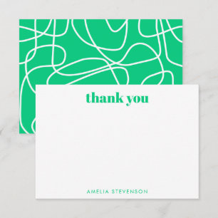 Cartão De Agradecimento Arte de Linha Moderna Abstrata Verde Nome Personal