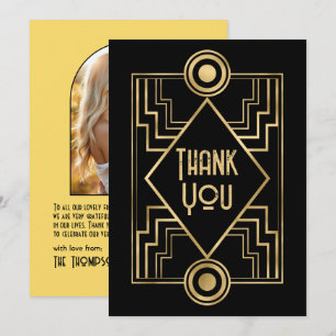 Cartão De Agradecimento Arte Deco em Preto e Dourado Foto