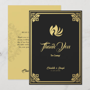 Cartão De Agradecimento Arte Deco Moderno Cisne Dourado Casamento
