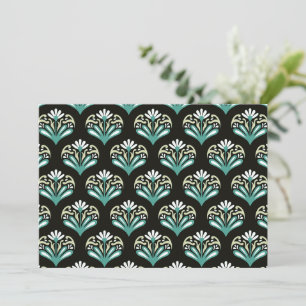 Cartão De Agradecimento Arte Deco Preto e Azul Turquesa
