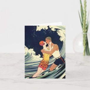 Cartão De Agradecimento Arte Deco Vintage, Casais Beijo Obrigado Casamento