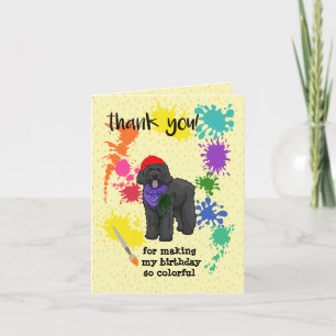 Cartão De Agradecimento Arte Divertida de Cachorro Labradoodle Preto Festa