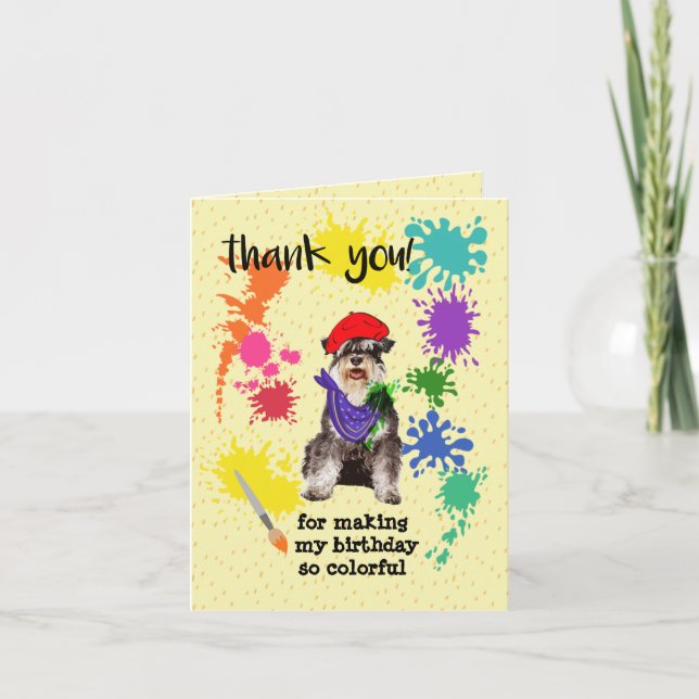 Cartão De Agradecimento Arte Divertida de Cachorro Schnauzer Miniatura Fes (Frente)
