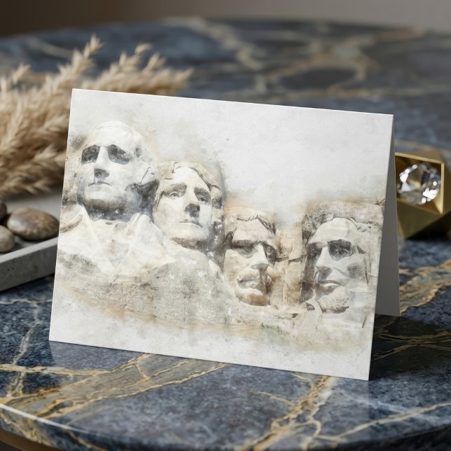 Cartão De Agradecimento Arte em Aquarela do Monte Rushmore Presidencial (Mount Rushmore Presidential Watercolor Art. Letterpress Thank You Card)