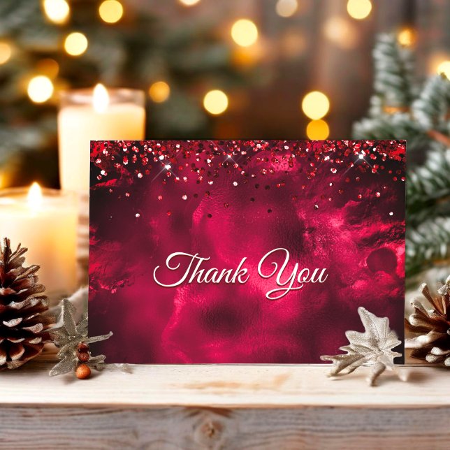 Cartão De Agradecimento Arte em mármore com monograma vermelho e verde fof (Criador carregado)