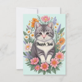 Cartão De Agradecimento Arte Floral E Gato