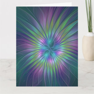 Cartão De Agradecimento Arte fractal abstrata de flor de fantasia colorida