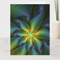 Arte fractal abstrata em azul, verde e dourado bri