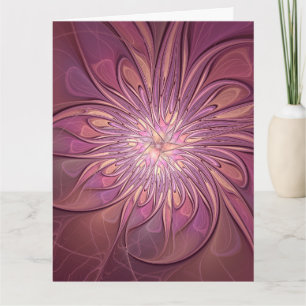 Cartão De Agradecimento Arte fractal floral moderna abstrata cores de baga
