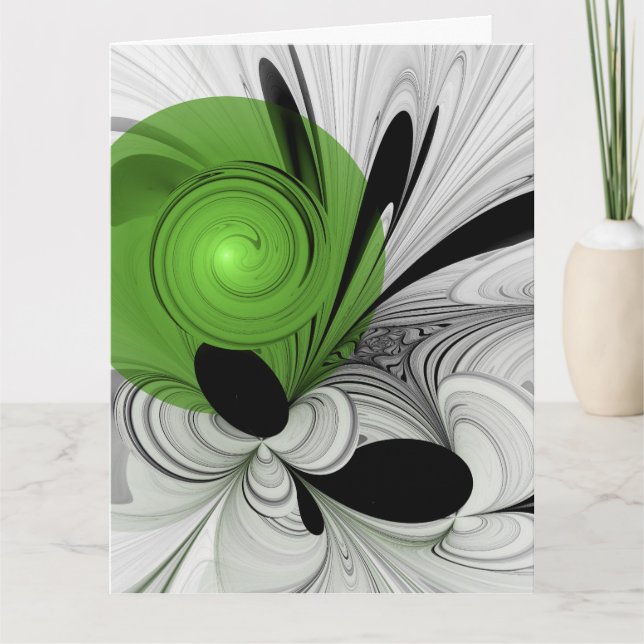 Cartão De Agradecimento Arte Fractal Preto e Branco Abstrato com Verde (Frente)