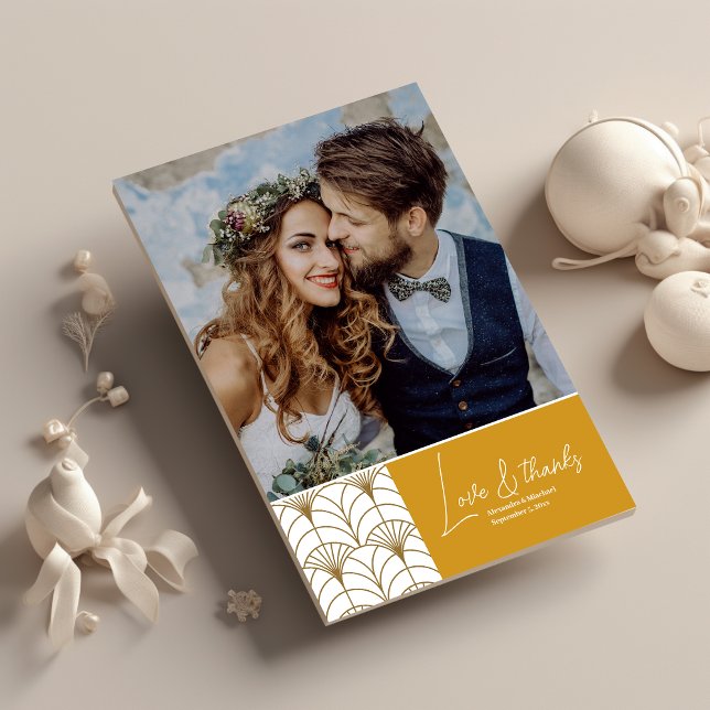 Cartão De Agradecimento Arte Geométrica Deco Dourado Casamento Gatsby Bran (Criador carregado)