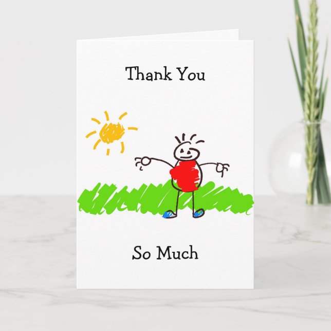 Cartão De Agradecimento Arte Infantil, Muito Obrigado, De Coração (Frente)