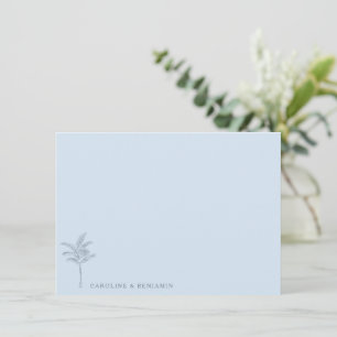 Cartão De Agradecimento Arte Linear de Palmeira Azul Minimalista Casamento