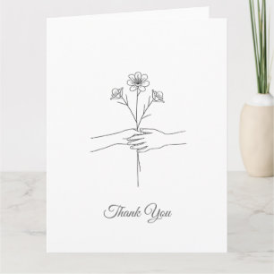 Cartão De Agradecimento Arte Minimalista de Linha Mãos & Flores Agradecime