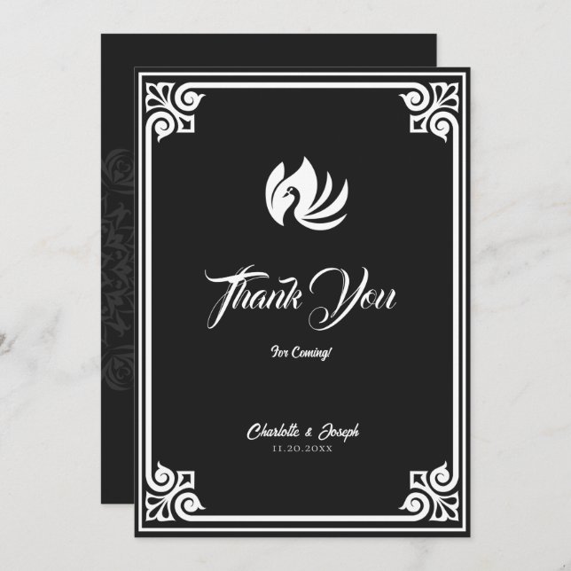 Cartão De Agradecimento Arte Moderna Deco White Swan Wedding (Frente/Verso)