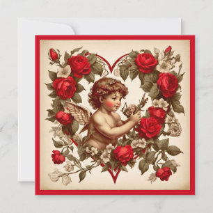 Cartão De Agradecimento Arte vintage do Dia dos Namorados amor cupido