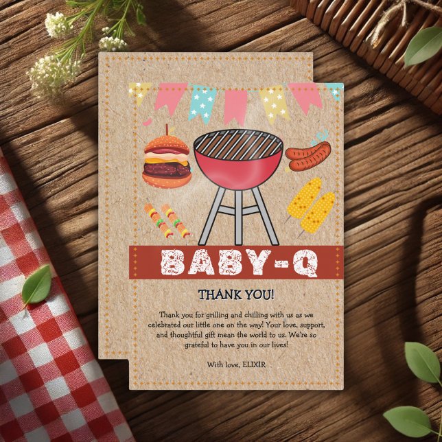 Cartão De Agradecimento Artesanato Baby Q Grill Chá de fraldas (Criador carregado)