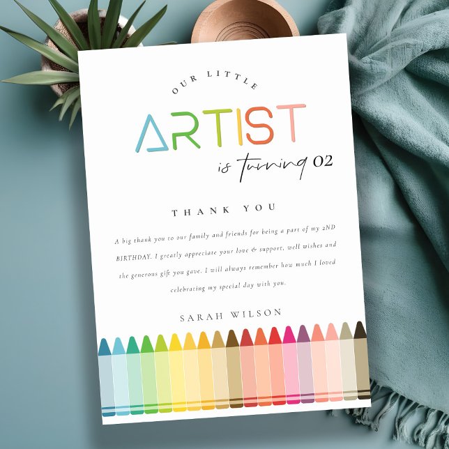 Cartão De Agradecimento Artista Pequeno Fofinho Crayon Arco-íris Aniversár (Criador carregado)