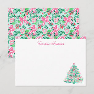 Cartão De Agradecimento Árvore de Natal da Praia de Pink e Palm Verde