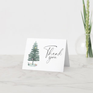 Cartão De Agradecimento Árvore de Natal de Aquarela Obrigado