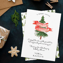 Cartão De Agradecimento Árvore de Natal em Aquarela Feliz Aniversário