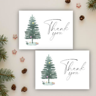 Cartão De Agradecimento Árvore de Natal em aquarela Obrigada