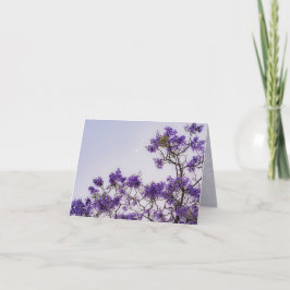 Cartão De Agradecimento Árvore Jacaranda Roxa com Lua, estética de primave