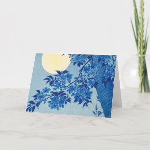 Cartão De Agradecimento Árvore Lua Azul: Noite de Flor de Cereja Japonês