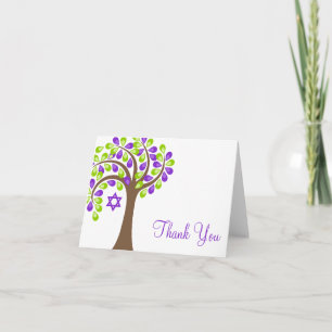 Cartão De Agradecimento Árvore moderna do obrigado verde roxo da vida voc