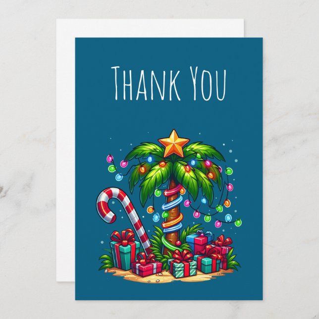 Cartão De Agradecimento Árvore Tropical de Palma de Natal (Frente/Verso)