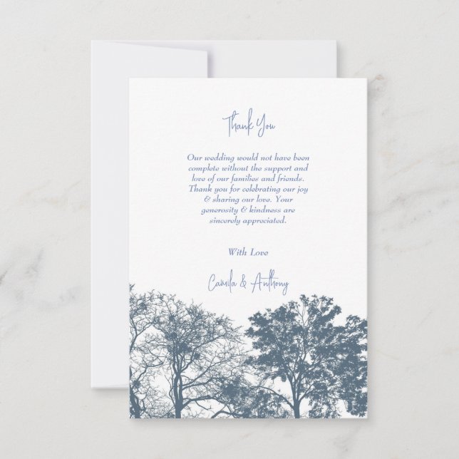 Cartão De Agradecimento Árvores Blue Bottom Casamento Tropical Boho (Frente)
