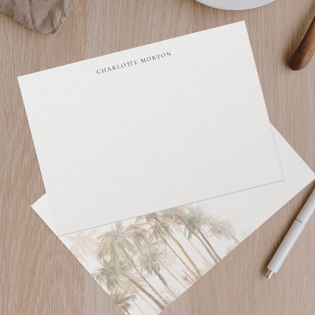 Cartão De Agradecimento Árvores de Palma de Aquarela Tropicais Modernas Pe (Tropical Palm Trees Beige Simple Modern Thank You Note Card)