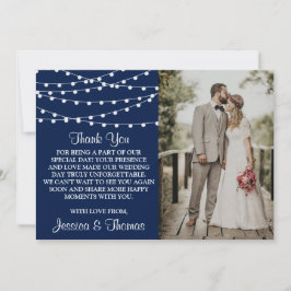 Cartão De Agradecimento As Luzes De Corda Na Coleção De Casamentos Azuis D