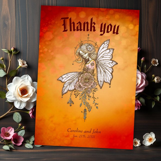 Cartão De Agradecimento Asas ouros e sonhos florescentes, a fada mágica (Criador carregado)