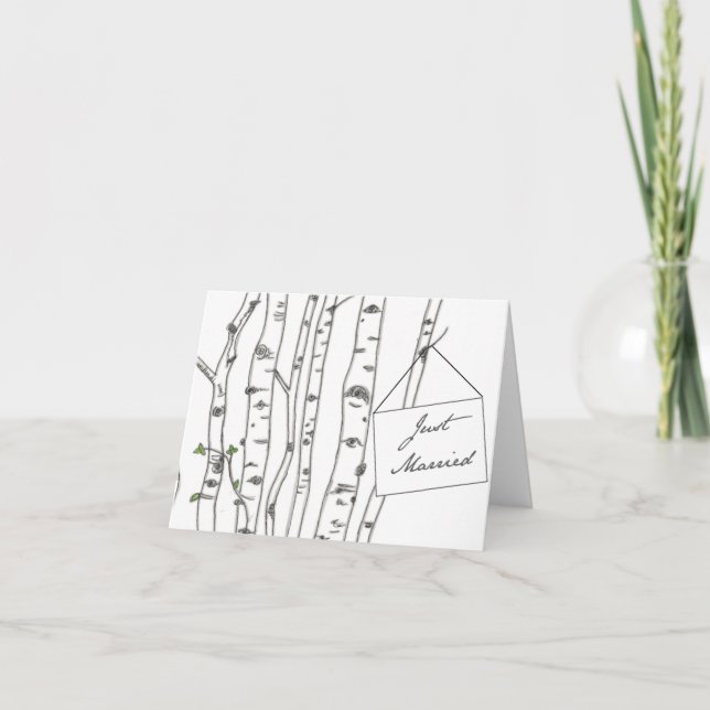 Cartão De Agradecimento Aspen Birch Tree Just Married Thank You Note Card (Frente)