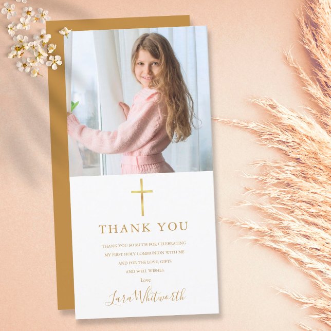 Cartão De Agradecimento Assinatura Dourada Foto Primeiro Comunhão (Criador carregado)