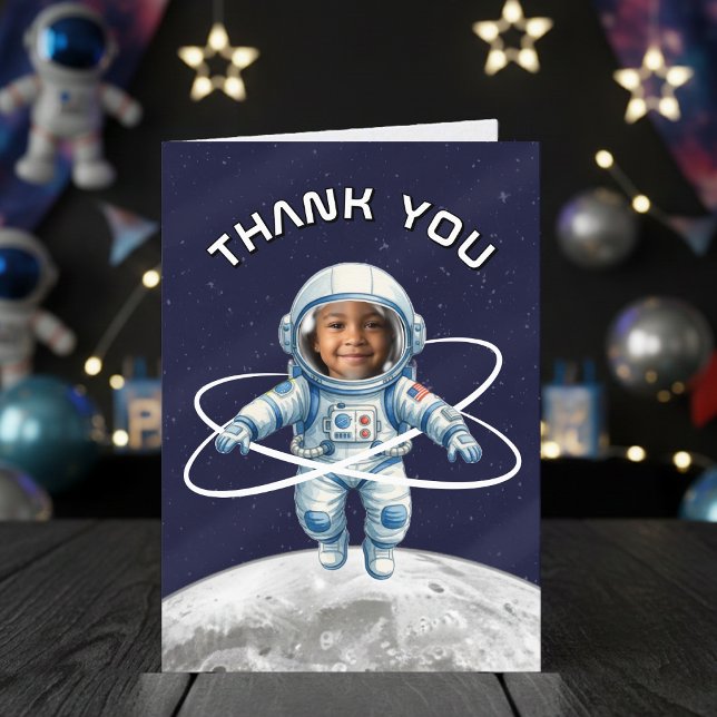Cartão De Agradecimento Astronaut Birthday Party 1st Trip Around the Sun (Criador carregado)
