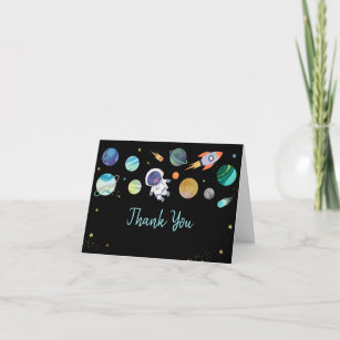 Cartão De Agradecimento Astronauta Azul no Exterior Aniversário