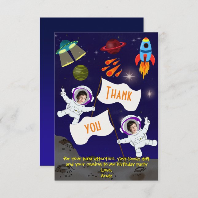 Cartão De Agradecimento Astronauta Espacial Bonita de Aniversário (Frente/Verso)