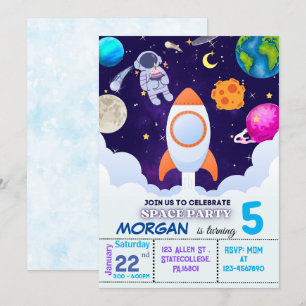 Cartão De Agradecimento Astronauta, Espaço Exterior,Convite de Aniversário