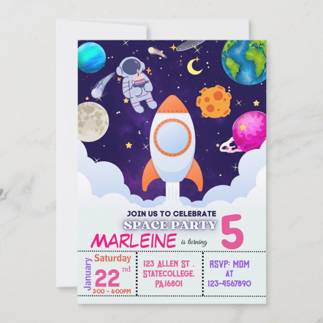 Cartão De Agradecimento Astronauta, Espaço Exterior,Convite de Aniversário (Frente)