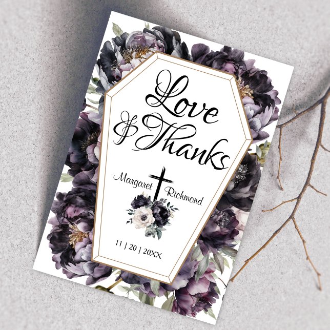 Cartão De Agradecimento Até a morte | Pêonias Negras Góticas Coffin Obriga (Criador carregado)