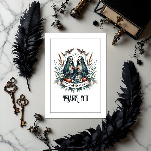Cartão De Agradecimento "Até que a morte nos separe" Foto de casamento gót ("Till Death Do Us Part" Gothic Wedding Photo Thank You Card)