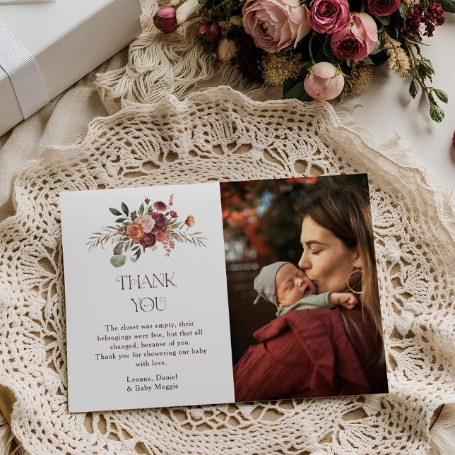 Cartão De Agradecimento Autumn Blooms Pumpkin Photo Baby Shower (Criador carregado)