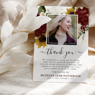 Cartão De Agradecimento Autumn Floral Photo Memorial