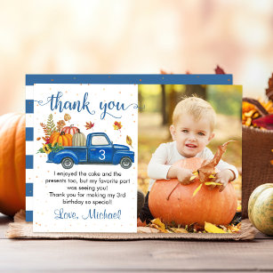 Cartão De Agradecimento Autumn Pumpkin Deixa Blue Truck Foto de Aniversári